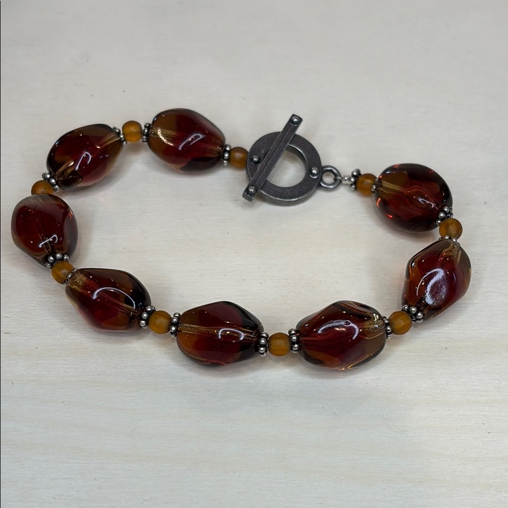 Elegant Brown Beaded Bracelet size 6” toggle clasp